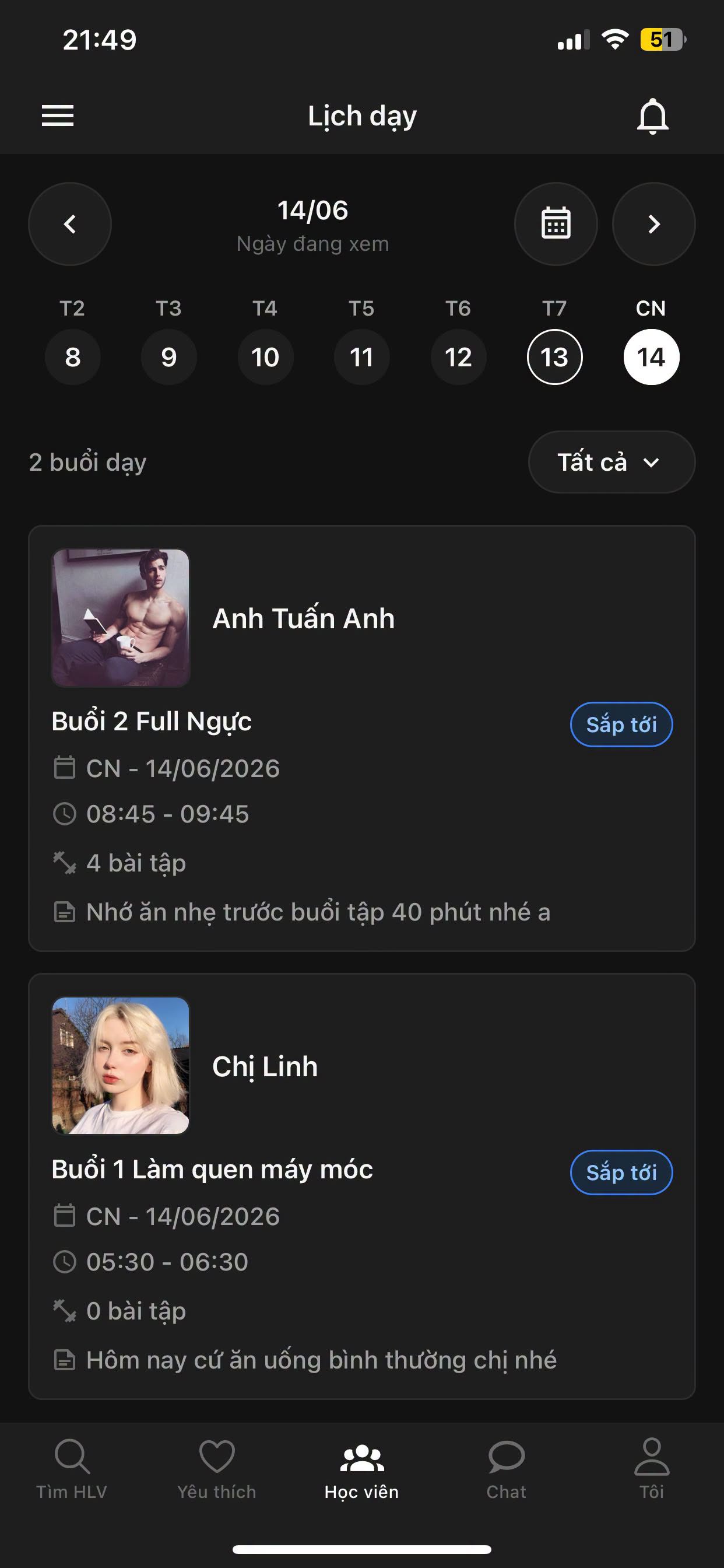 Màn hình hồ sơ và tiến trình tập luyện trên PTHub